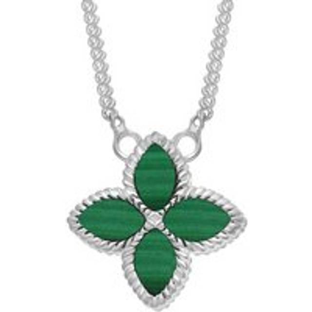18ct White Gold Malachite Eden Small Marquise Flower Necklace