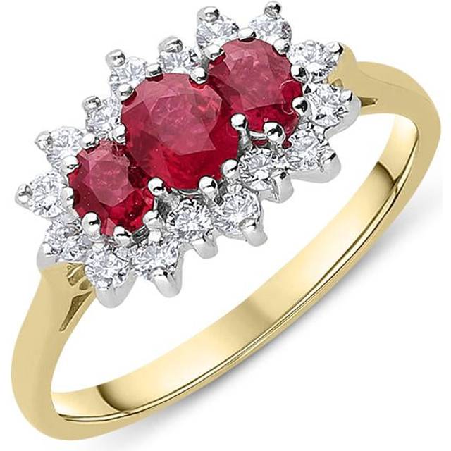 18ct Yellow Gold Ruby and Diamond Vintage Cluster Ring - Option1 Value Yellow Gold