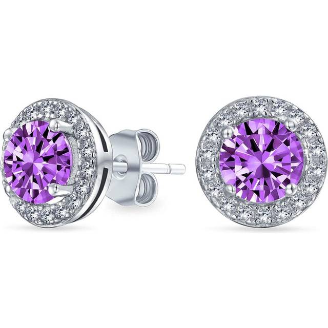 1CT Cubic Zirconia Round Brilliant Cut Solitaire Halo AAA CZ Stud Earrings For Women Sterling Silver Simulated Gemstones