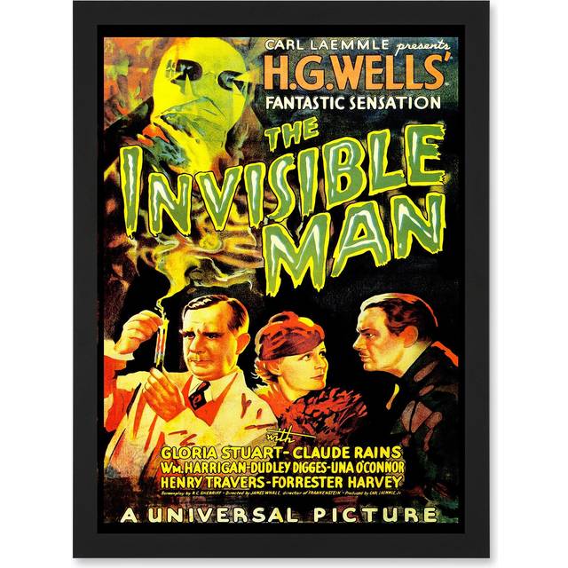 Movie Film Invisible Man HG Wells Classic Horror Artwork Framed Wall Art Print A4 - Black - One Size
