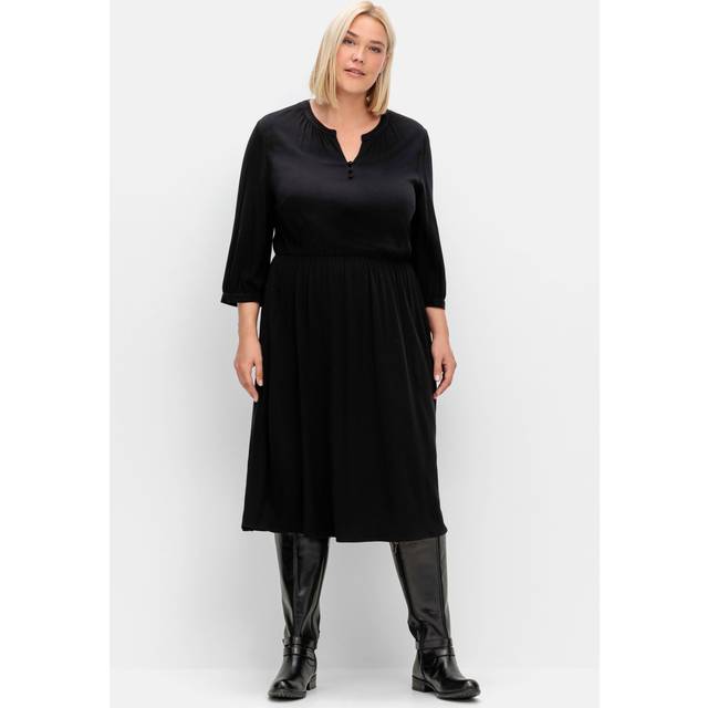 Sheego Side Pocket Flowing Dress - Black