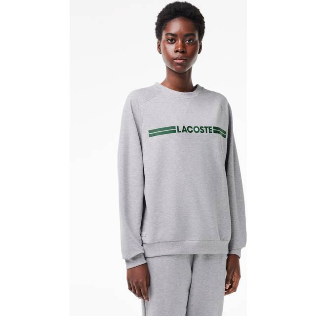 Lacoste Logo Fleece Loungewear Sweatshirt Size L Grey Chine / Green