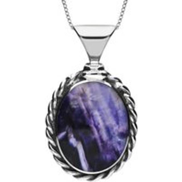 Sterling Silver Blue John Large Oval Rope Edge Necklace - Option1 Value Silver
