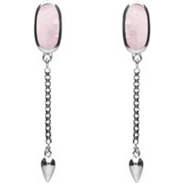 Sterling Silver Pink Mother of Pearl Lineaire Medium Drop Stud Earrings