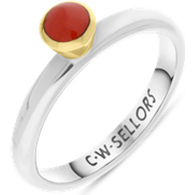 9ct Yellow Gold Sterling Silver Carnelian Stepping Stones 5mm Round Bezel Set Ring