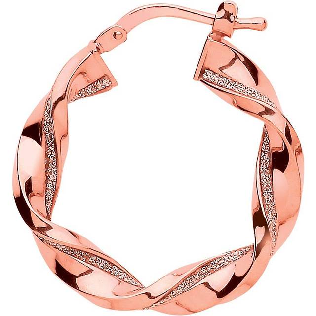 Jewelco London Ladies Rose Gold-Plated Sterling Silver Square Tube Twist Moondust Hoop Earrings 25mm - GVE894R