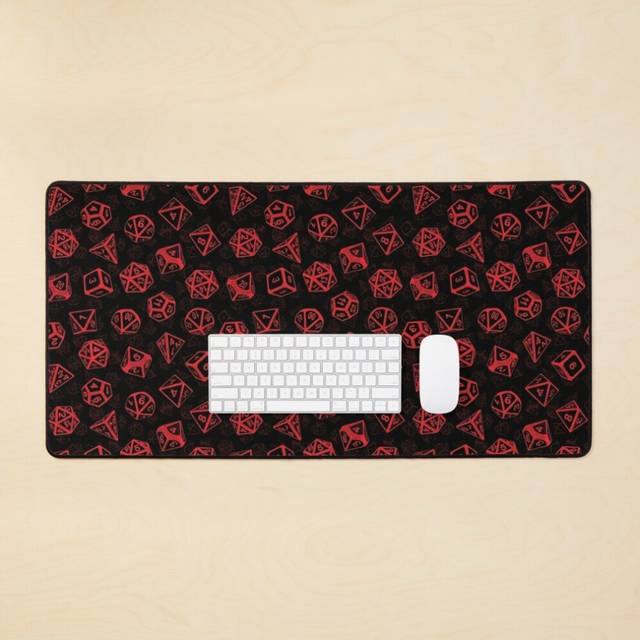 Desk Mat D20 Dice Set Pattern (Red) Large Gaming Mouse Pad 35x16 inch