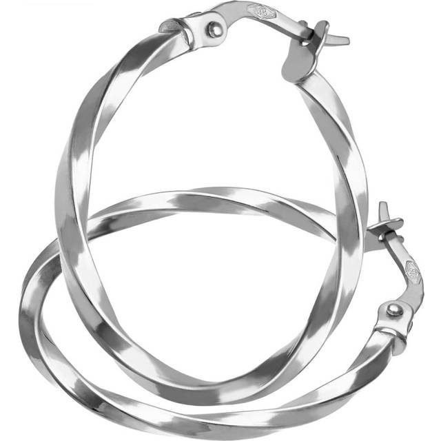 Diamant L'Eternel Womens 9ct White Gold Twisted Hoop Earrings of 20mm Diameter - One Size
