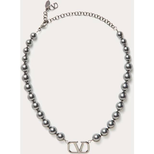 Valentino Garavani Vlogo Signature Metal Choker With Swarovski® Pearls Man RUTHENIUM UNI
