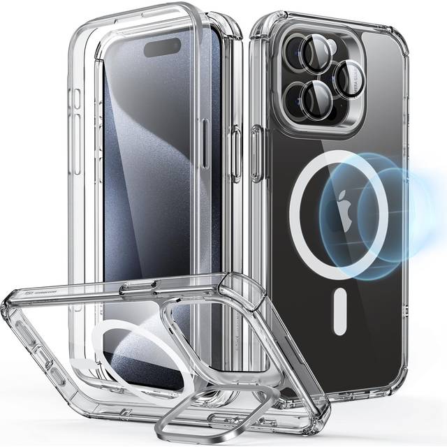 ESR för iPhone 15 Pro Max-fodral, stötsäkert MagSafe-fodral, överskrider skydd av militärkvalitet, magnetiskt telefonfodral för iPhone 15 Pro Max, 2-delat tufft fodral med stativ, armerserie, klart