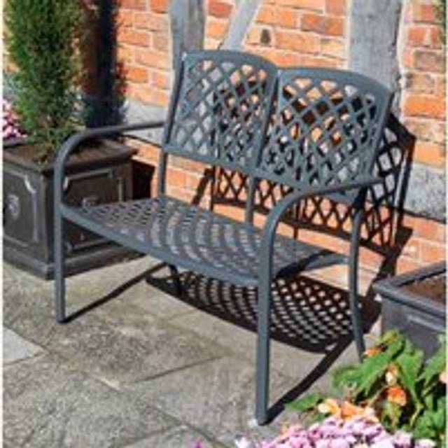 2 Seater Gunmetal Grey Vienna Aluminium Garden Bench - Dark Grey - One Size