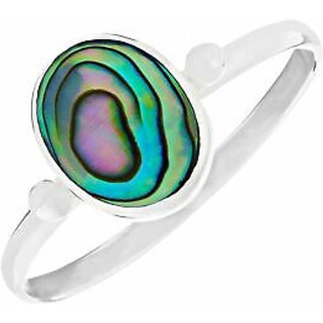 Sterling silver ring oval abalone bezel set thin band stackable - 81stgeneration