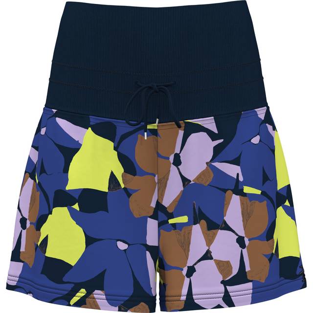 Original Penguin Women's Floral Print Tennis Shorts in Black Iris Blue, Size Large, Recycled Polyester/Elastane (L)