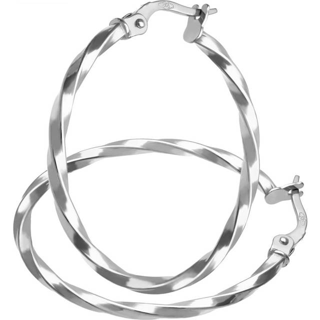 Diamant L'Eternel Womens 9ct White Gold Twisted Hoop Earrings of 25mm Diameter - One Size