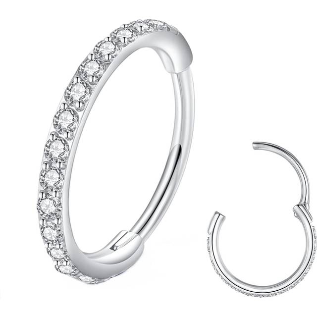 BLESSMYLOVE Clear CZ Silver 20G 7mm Nose Rings Hoop 316L Surgical Stee