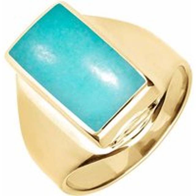 9ct Yellow Gold Turquoise Small Oblong Ring - Option1 Value Yellow Gold