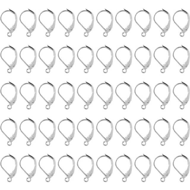 (Silver, 100 Pack) Earrings Silver Gold Hypoallergenic Lever Back Leverback Ear Hooks Clasp Finding