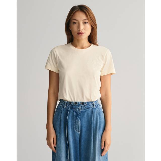 Cream Tonal Shield Cotton T-Shirt - Beige (XS)