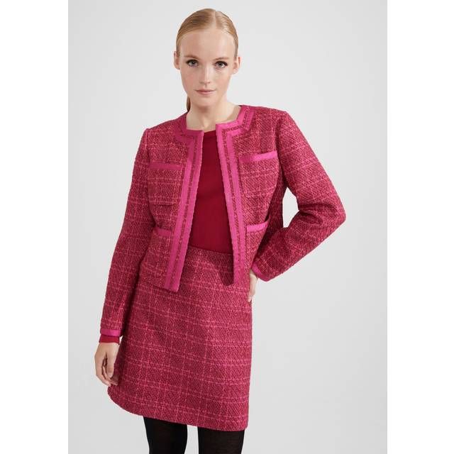 Hobbs Ramona Cotton Blend Tweed Jacket, Berry