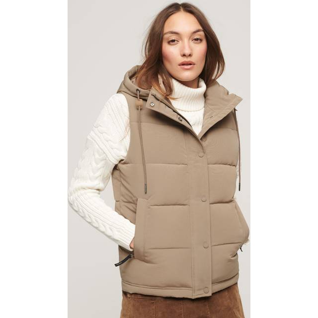 Superdry Damen Braun Everest Steppweste mit Kapuze, Größe: 40 - Größe: 40