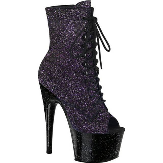 (UK 4/EU 37/US 7) Pleaser Womens Ankle Boots ADORE-1021MG Purple Glitter/Blk
