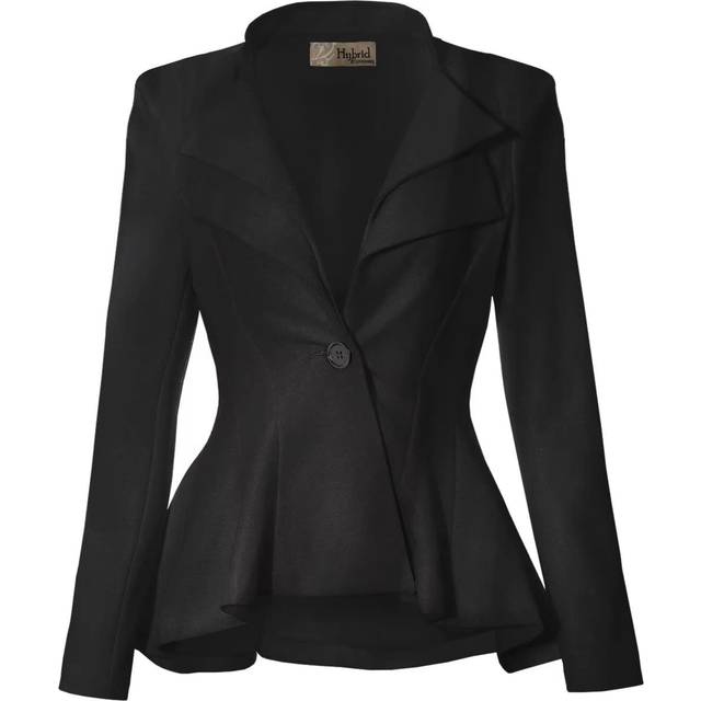 Women Double Notch Lapel Office Blazer JK43864 1073T Black XLarge
