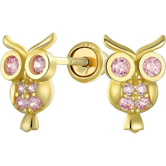 Genuine Authentic 14K Yellow Gold CZ Garden Dragonfly Firefly Butterfly Stud Earrings Screw Back for Women Teens pink