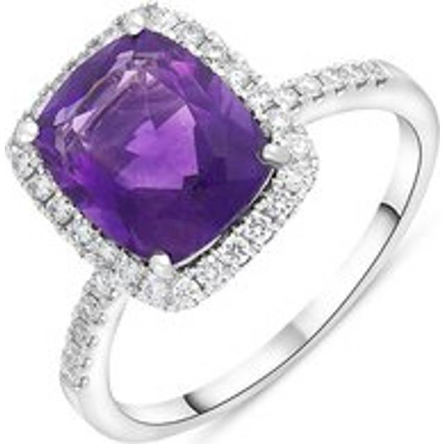 18ct White Gold 2.58ct Amethyst Diamond Shoulder Set Halo Ring - White Gold