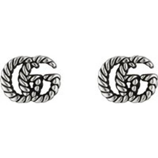 Gucci Double G Motif Aged Sterling Silver Stud Earrings