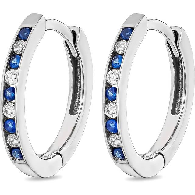 9ct White Gold Diamond Sapphire Huggie Hoop Earrings