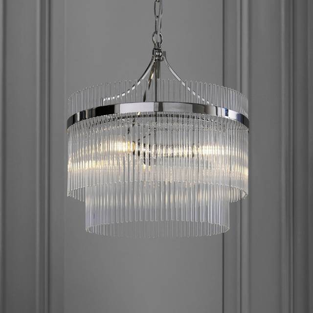 Endon 104113 Marietta 3 Light Ceiling Pendant Light In Bright Nickel With Clear Glass