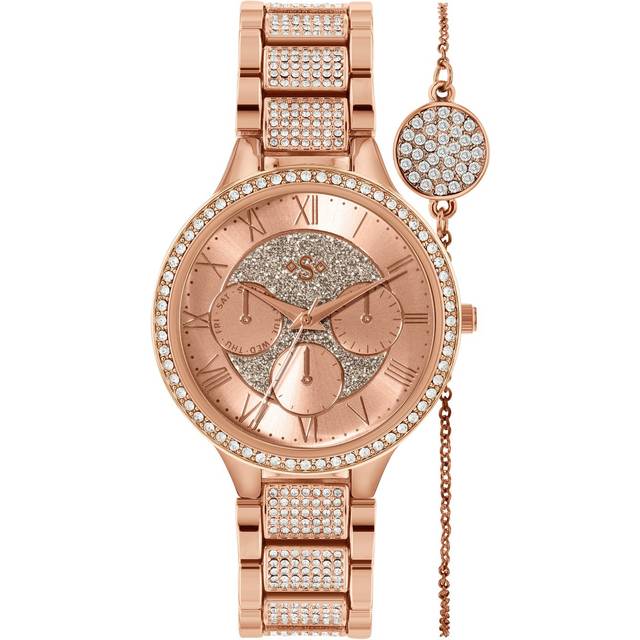 Spirit Lux Ladies' Rose Glitter Dial Watch and Bracelet Set