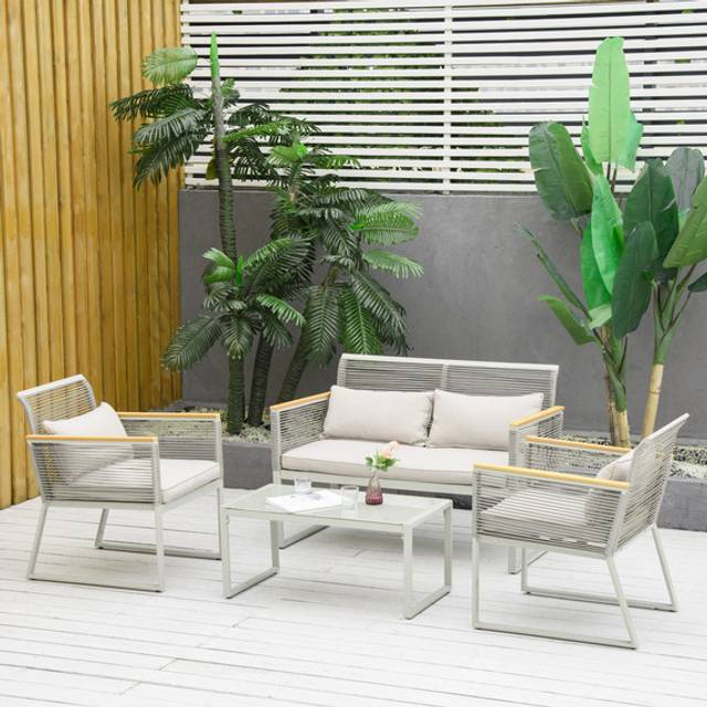 Outsunny 4 Pieces Patio Wicker Sofa Set - Light Grey