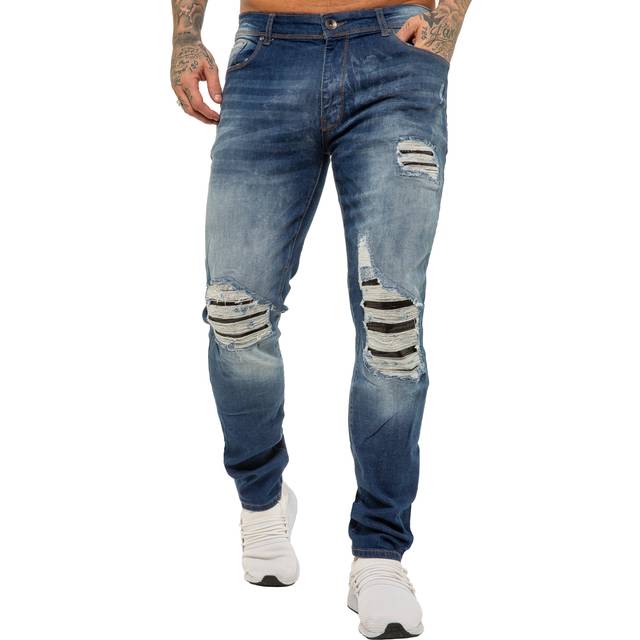 Enzo Mens Skinny Stretch Denim Jeans - Blue Cotton - Size 30W/32L