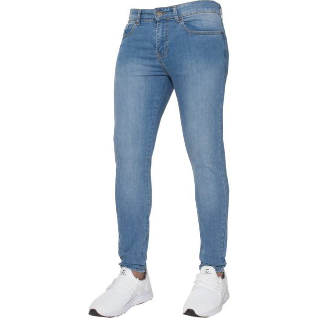 Enzo Mens Skinny Super Stretch Denim Jeans - Sky Blue Cotton - Size 30W/34L