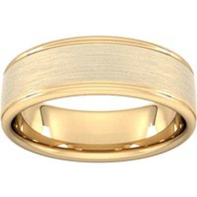 7mm Traditional Court Heavy Matt Centre With Grooves Wedding Ring In 18 Carat Yellow Gold - Ring Size R