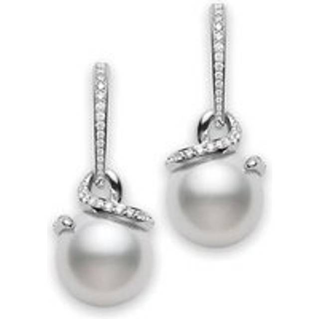 Mikimoto 18ct White Gold Diamond White South Sea Pearl Twisted Earrings - White Gold
