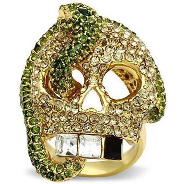 Alamode 3W009-10 Gold White Metal Ring with Top Grade Crystal, Multi Color - Size 10