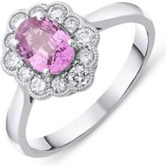 18ct White Gold 0.98ct Pink Sapphire Diamond Cluster Ring - Option1 Value N