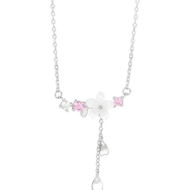 2PCS Women Pendant Necklace Silver plating Shell Pink Cherry Blossom Tassel Necklace Sweet Girl Trendy Jewelry