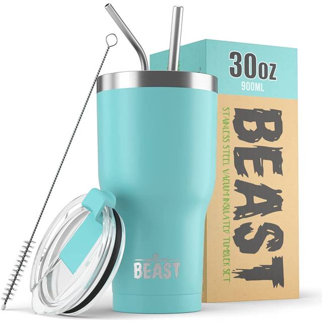 Double Insulated Travel Mug Coffee Tea 30oz Tumbler Beast Mug Aqua