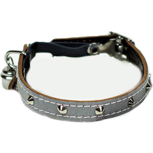 Katthalsband reflex silver med nitar