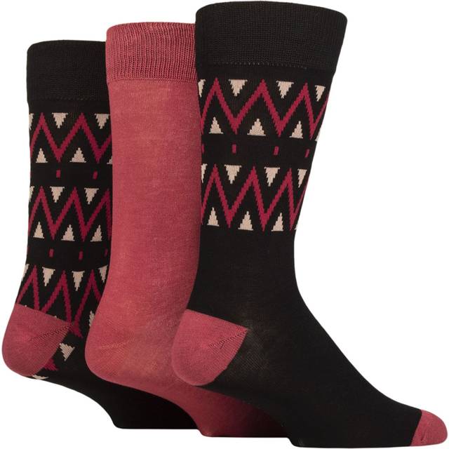 Mens 3 Pair Glenmuir Gift Tagged Patterned Bamboo Socks Zig Zag Black 7-11