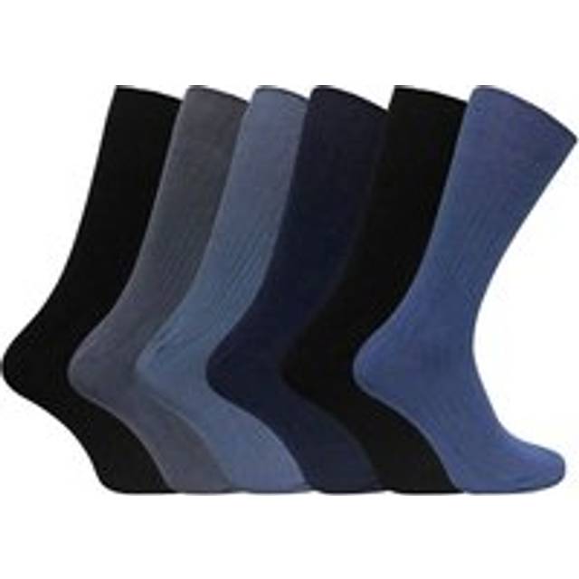 (11-14 UK, Black / Navy / Grey) 6 Pack Mens Soft 100% Cotton Breathable Coloured Ribbed Dress Socks