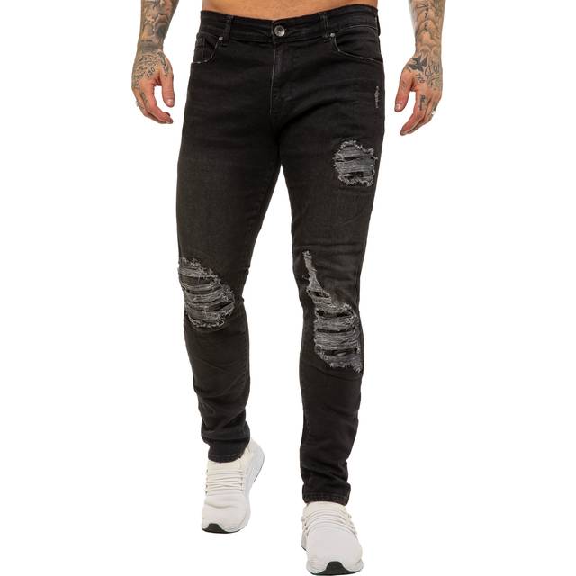 Enzo Mens Skinny Stretch Denim Jeans - Black Cotton - Size 30W/32L