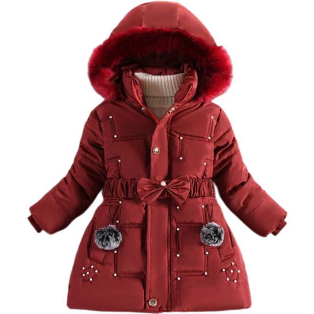 (Burgundy, 9-10 Years) Kids Girls Long Coat Jacket Hooded Winter UK Stock