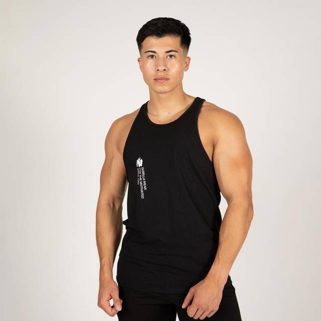 Gorilla Wear – Carrizo linne – svart – bodybuilding, sport, vardag, fritid, med logotyp, lätt och bekväm för optimal rörelse av bomull, elastan