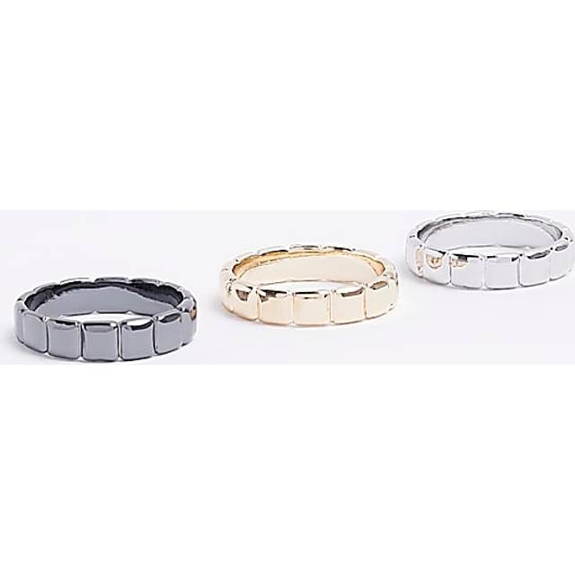 Mens River Island Gold Colour Square Rings Multipack - L