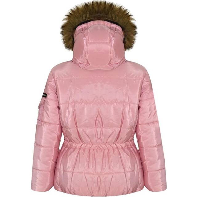 (11-12 Years) Kids Girls Jacket Puffer Hooded Faux Fur Pink Padded Zipped Belted Top Warm Coat