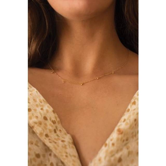 Elk & Bloom Dainty 14K Gold Beaded Drop Choker Necklace - One Size